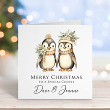 Beige Penguin Couple Christmas Card
