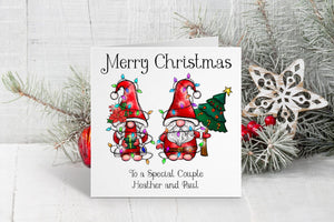 Gnomes with Fairy Lights Couple Christmas Card