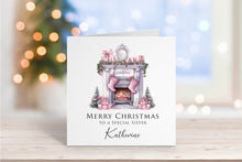 Pink Fireplace Christmas Card