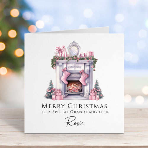 Pink Fireplace Christmas Card