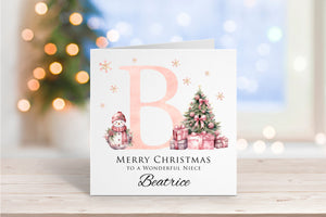 Pink Initial Christmas Card
