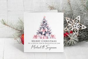 Pink Christmas Tree Couple Christmas Card