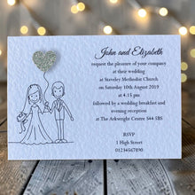 Millie fun bride and groom wedding invitations with raised heart balloon