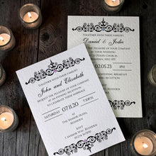 Tilly wedding invitation with ornate border and decorative diamante detail