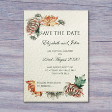 Alexia Save the Date card in Ivory on grey wooden table