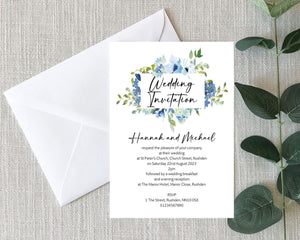 Blue Floral Frame Wedding Invitations