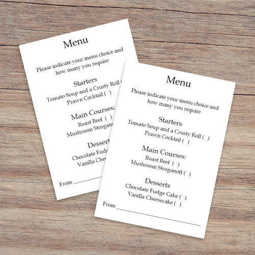 Menu Choice Cards