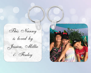 "This Nanny is loved by" personalised photo Keyring