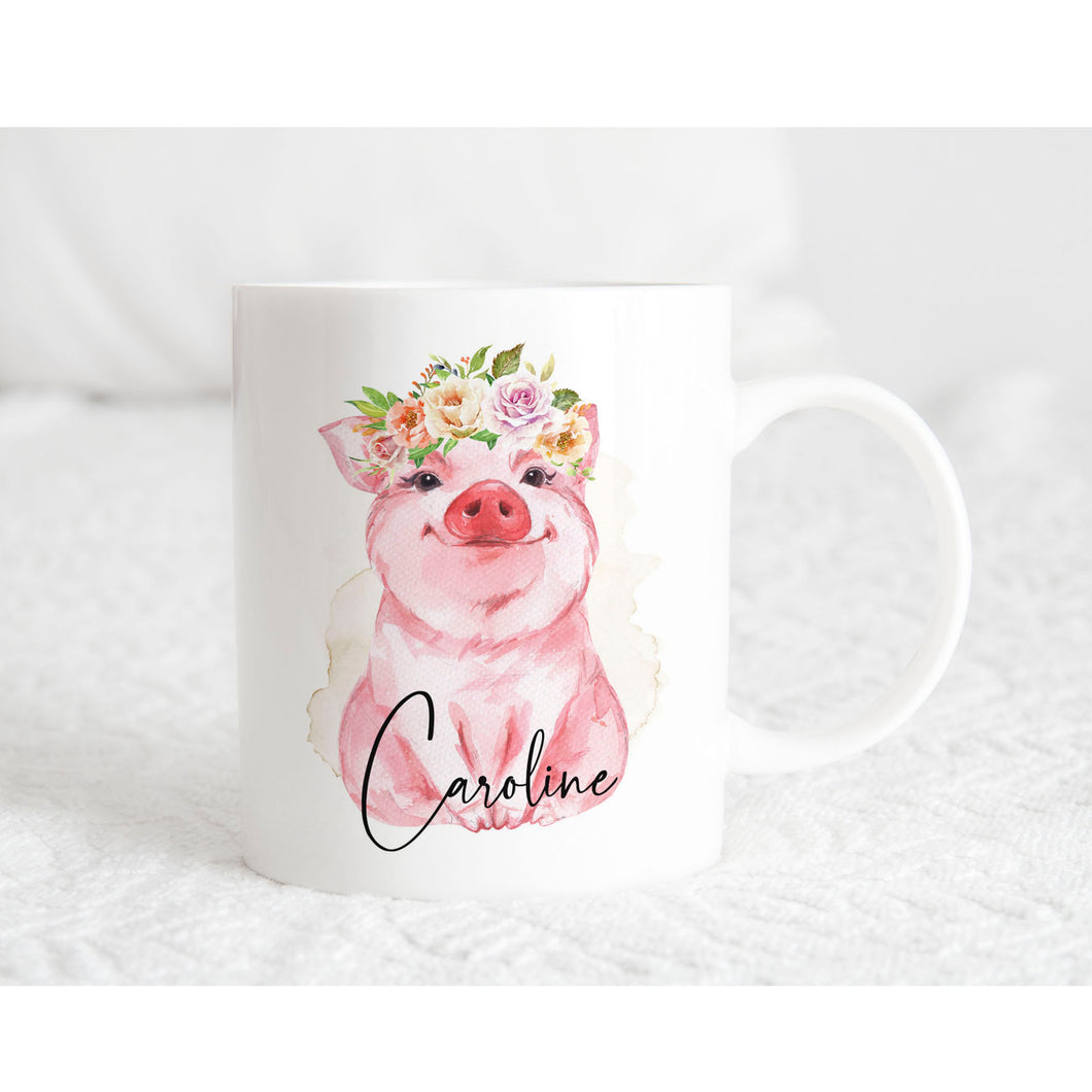 Cute Pig with Flower Crown Personalised Mug
