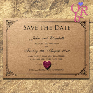 CHARLOTTE Save the Date Cards in kraft card with a pink glitter heart