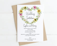 Sunflower & Daisy Heart Wreath Wedding Invitations